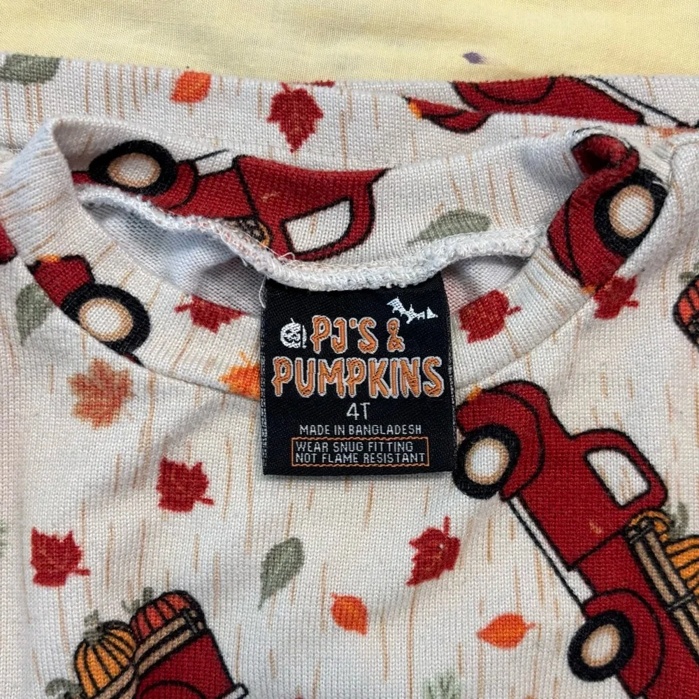 Kids PJ Bundle, 4T, Grinch Stripe Pajama Set & Fall PJs & Pumpkins Red Truck Set - Picture 6 of 16